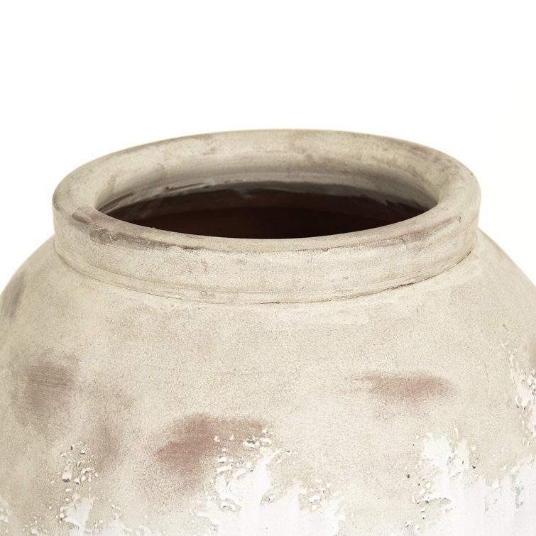 Distressed Off-White Ceramic Floor Vase, 31" Tall
