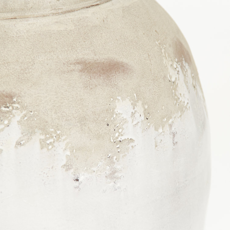 Distressed Off-White Ceramic Floor Vase, 31" Tall