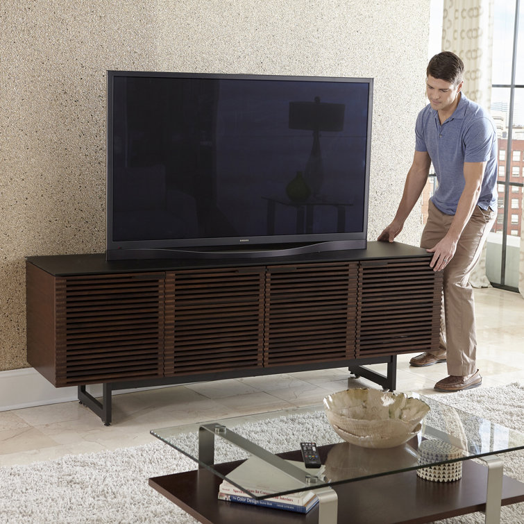 Chocolate Stained Walnut 79" Media Console with Glass Top