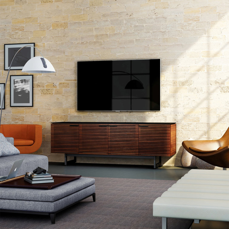 Chocolate Stained Walnut 79" Media Console with Glass Top