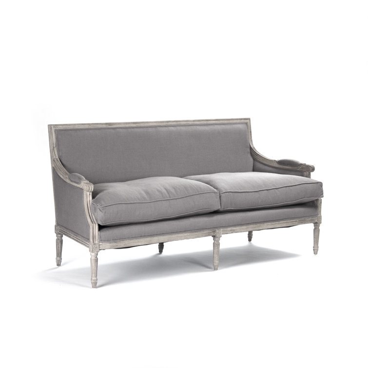 Louis 70'' Grey Linen Upholstered Sofa with Limed Oak Frame