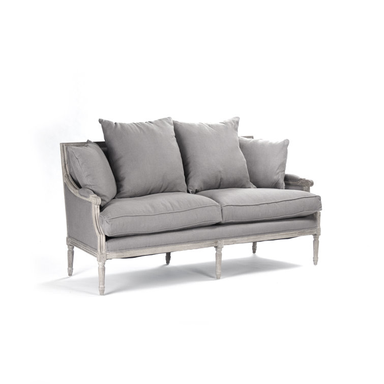 Louis 70'' Grey Linen Upholstered Sofa with Limed Oak Frame