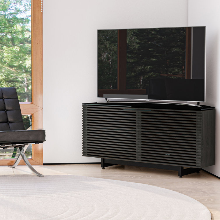 Charcoal Stained Ash Corner Media Cabinet with Louvered Doors