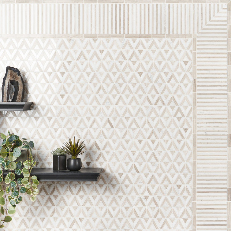 Florey Linear 7.87 in. x 8.31 in. Polished Marble Floor and Wall Mosaic Tile