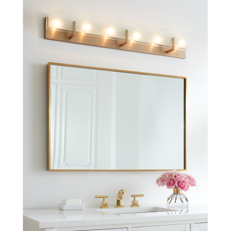 Satin Brass 6-Light Dimmable Outdoor Vanity with Etched Glass