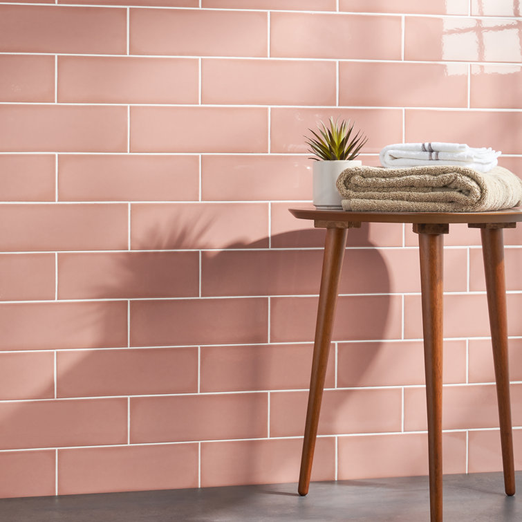 Pink Polished Porcelain Subway Wall Tile 3.93 x 11.81 in