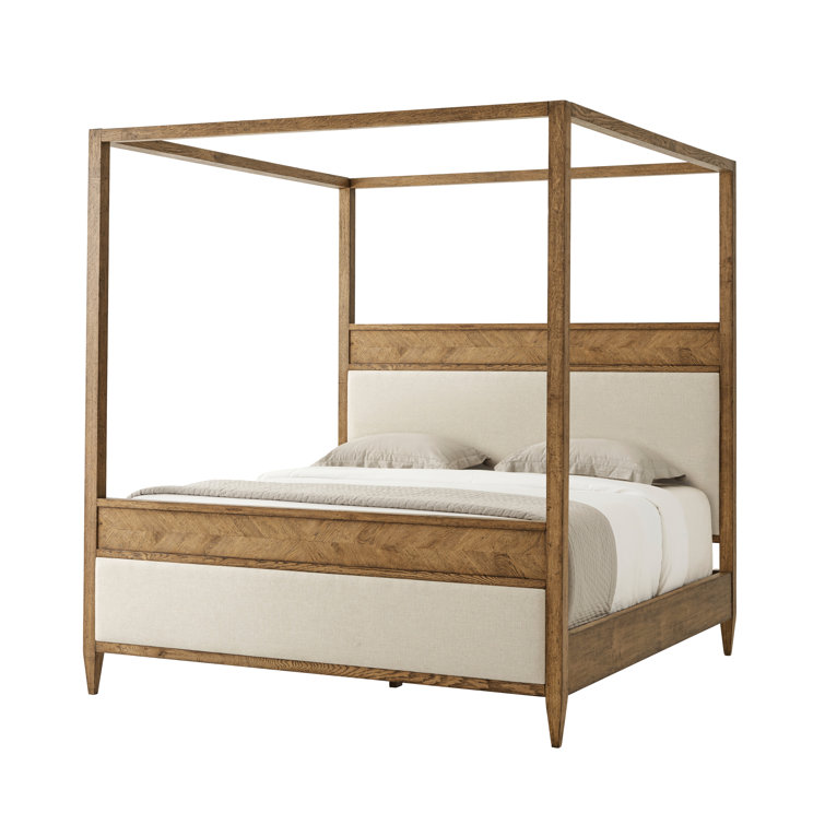 Nova Dawn Finish King Canopy Bed with Oak Frame and Upholstered Headboard