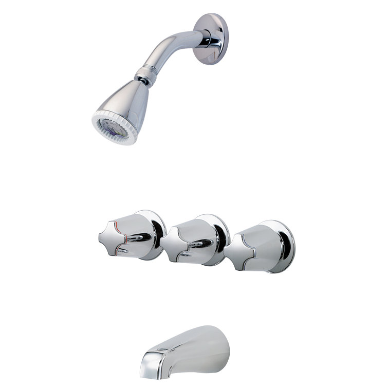 Polished Chrome 3-Handle Wall Mounted Tub and Shower Faucet
