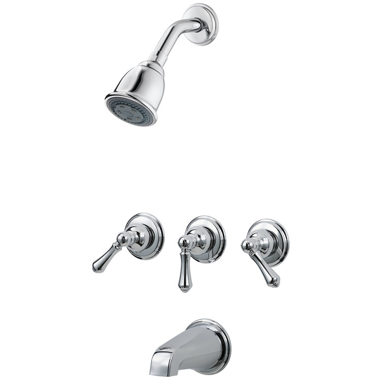 Polished Chrome 3-Handle Wall Mounted Tub and Shower Faucet