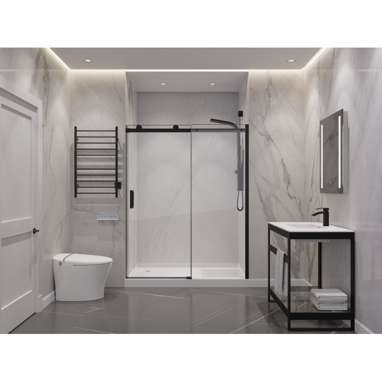 Rhodes Matte Black Frameless Sliding Shower Door with Handle