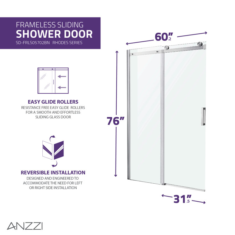 Rhodes 60" x 76" Frameless Sliding Shower Door in Brushed Nickel