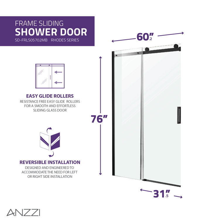 Rhodes Matte Black Frameless Sliding Shower Door with Handle