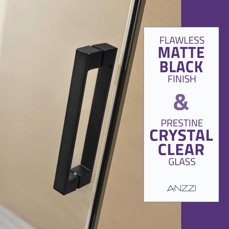 Rhodes Matte Black Frameless Sliding Shower Door with Handle