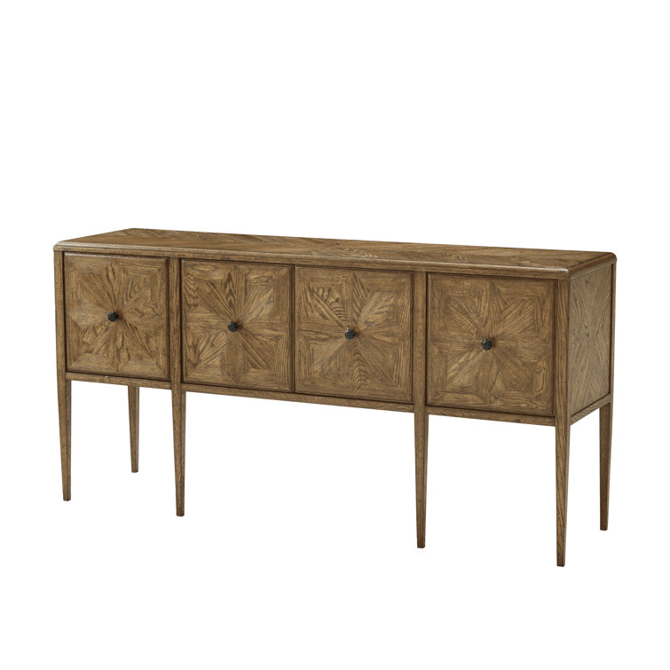 Nova Dawn Radial Star-Patterned Oak Sideboard with Verde Bronze Hardware