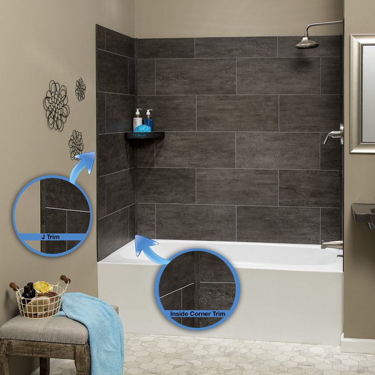 Ashen Slate Vinyl Interlocking Tile Shower Kit, 23.2 in x 11.1 in