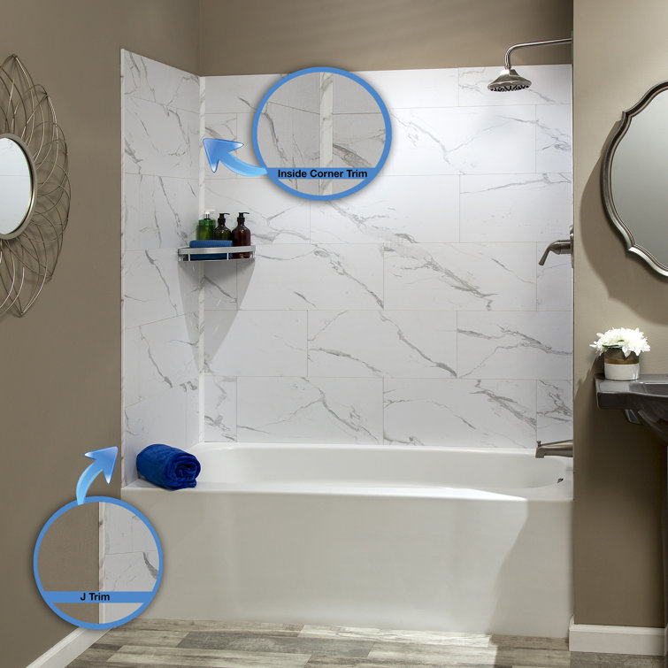 Carrara Marble Vinyl Tile Shower Kit with Interlocking Design