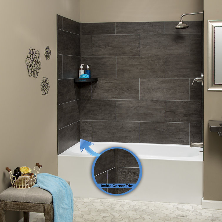 Ashen Slate Vinyl Interlocking Tile Shower Kit, 23.2 in x 11.1 in