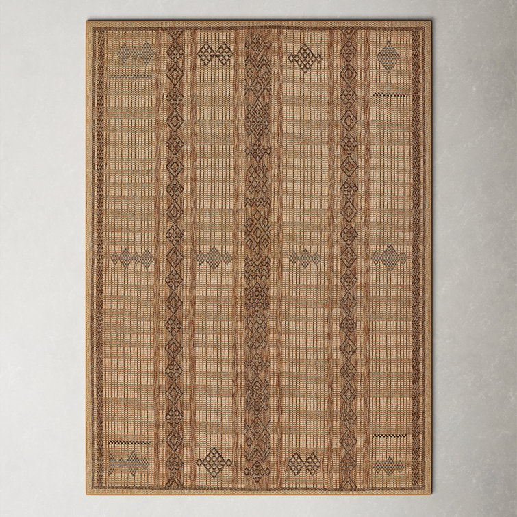 Ava Beige and Brown Geometric Synthetic Area Rug