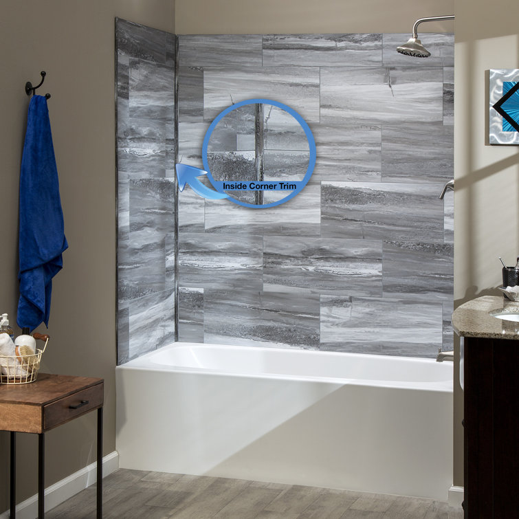 Hermitage Granite Gray Vinyl Tile Shower Kit with Interlocking Design