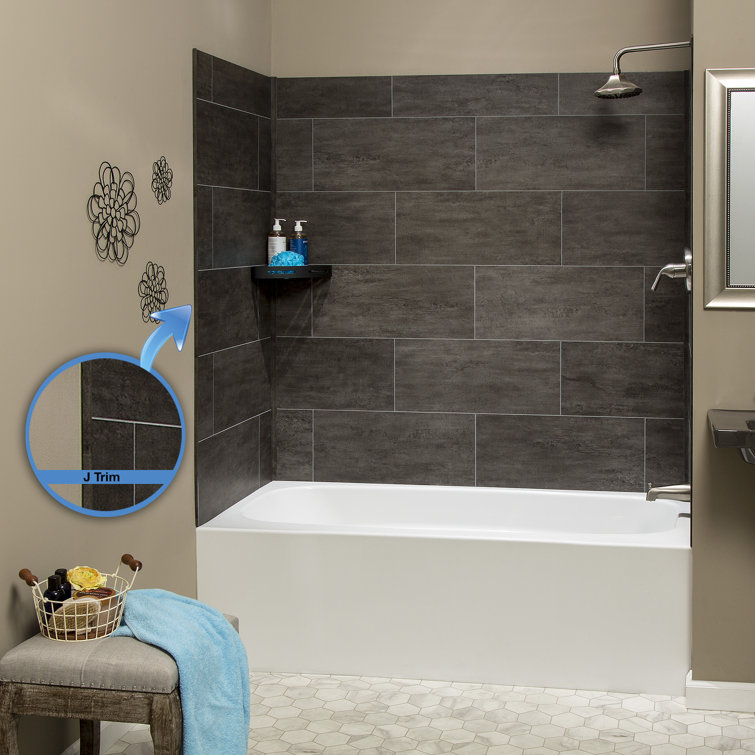Ashen Slate Vinyl Interlocking Tile Shower Kit, 23.2 in x 11.1 in