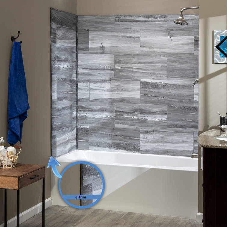 Hermitage Granite Gray Vinyl Tile Shower Kit with Interlocking Design