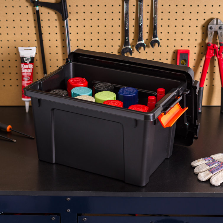 22 Qt. Black Heavy-Duty Stackable Storage Bin Set of 4