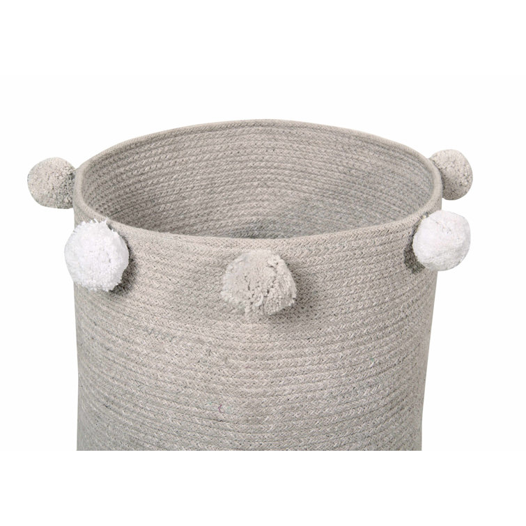 Gray Cotton Pom-Pom Storage Basket