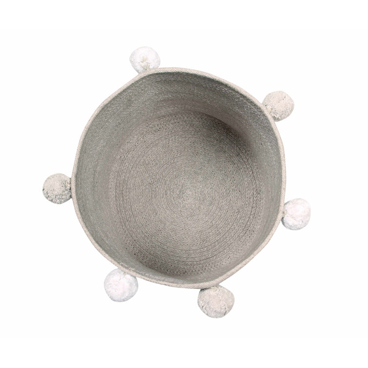 Gray Cotton Pom-Pom Storage Basket