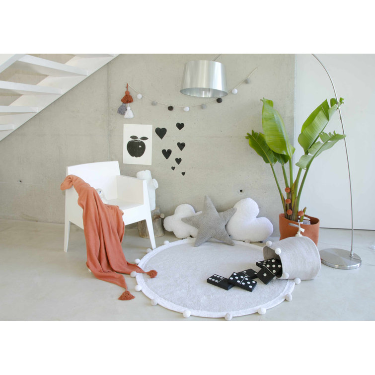 Gray Cotton Pom-Pom Storage Basket
