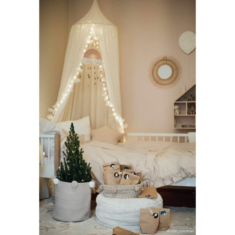 Gray Cotton Pom-Pom Storage Basket