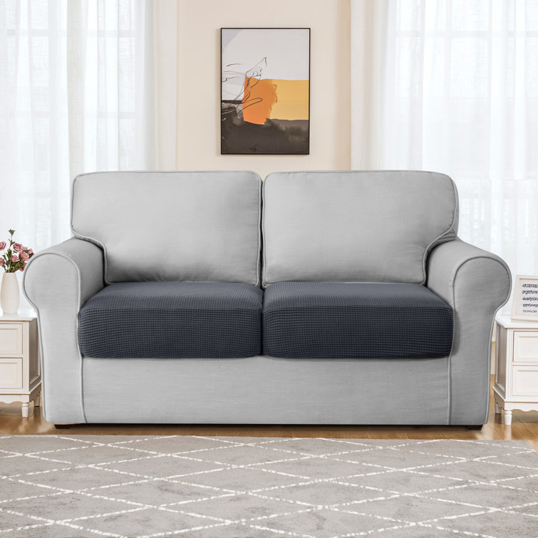 Gray Stretch Textured Loveseat Cushion Slipcover Set