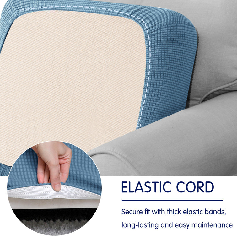 Denim Blue Stretch Textured Grid Cushion Covers, 2PCS