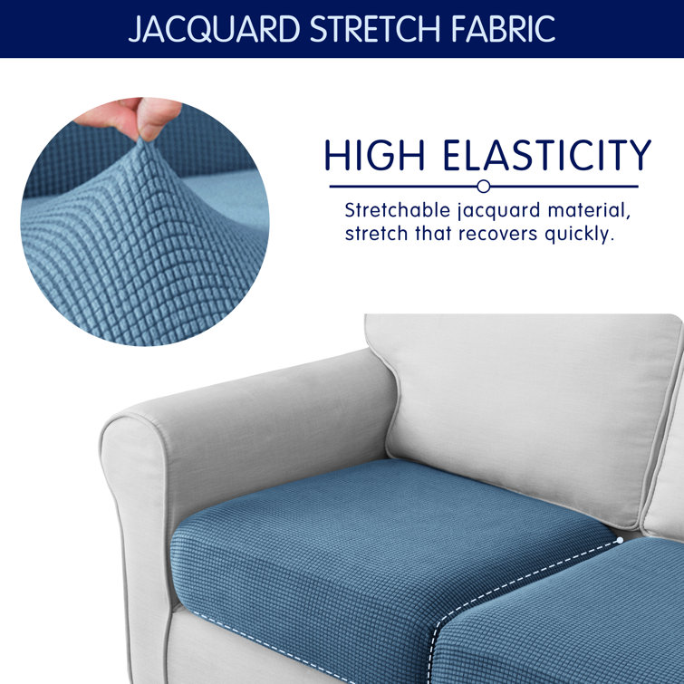 Denim Blue Stretch Textured Grid Cushion Covers, 2PCS