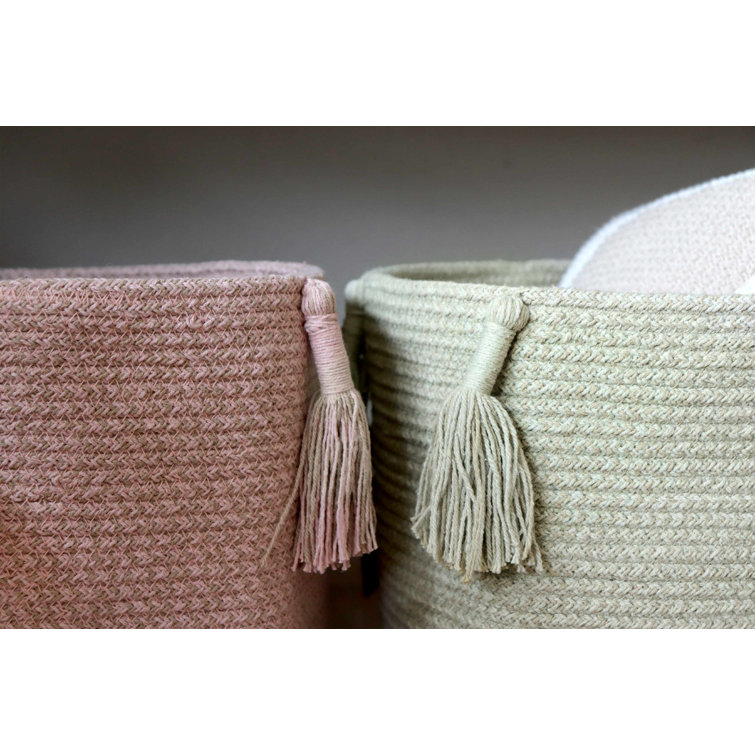 Olive Round Cotton Basket with Tassels