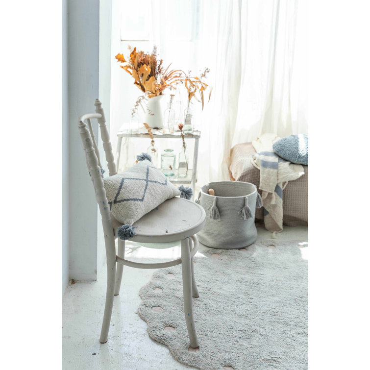 Pearl Blue Round Cotton Fabric Basket with Tassels