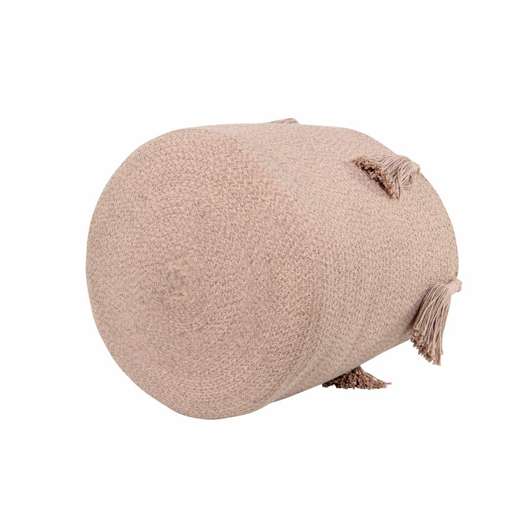 Vintage Nude and Linen Round Cotton Storage Basket with Tassels