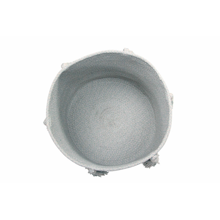 Pearl Blue Round Cotton Fabric Basket with Tassels