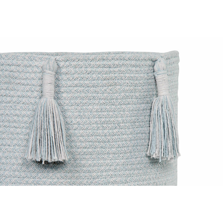 Pearl Blue Round Cotton Fabric Basket with Tassels
