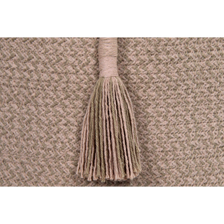 Vintage Nude and Linen Round Cotton Storage Basket with Tassels