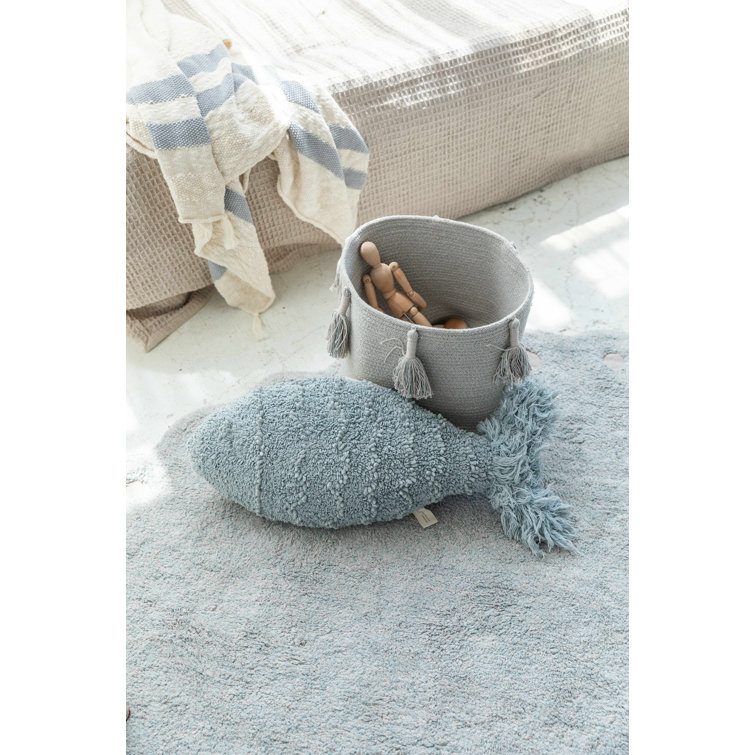 Pearl Blue Round Cotton Fabric Basket with Tassels