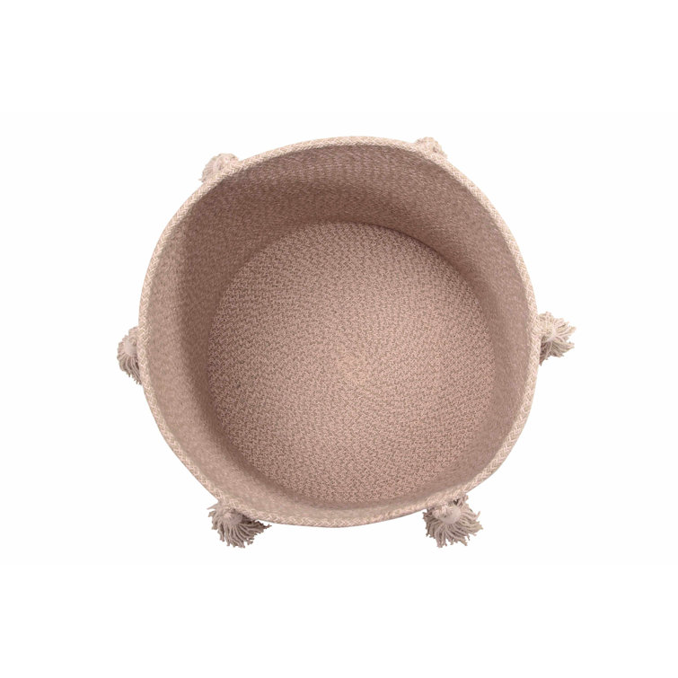 Vintage Nude and Linen Round Cotton Storage Basket with Tassels