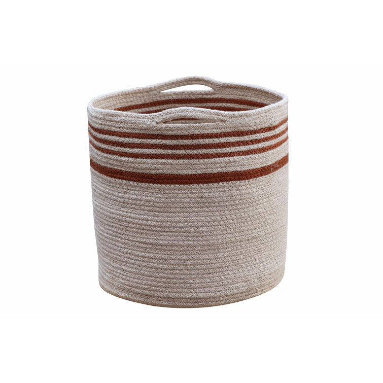 Twin Toffee Braided Cord Reversible Fabric Basket with Handles