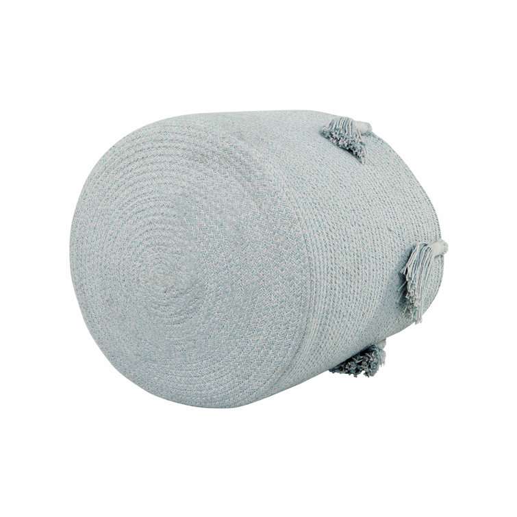 Pearl Blue Round Cotton Fabric Basket with Tassels