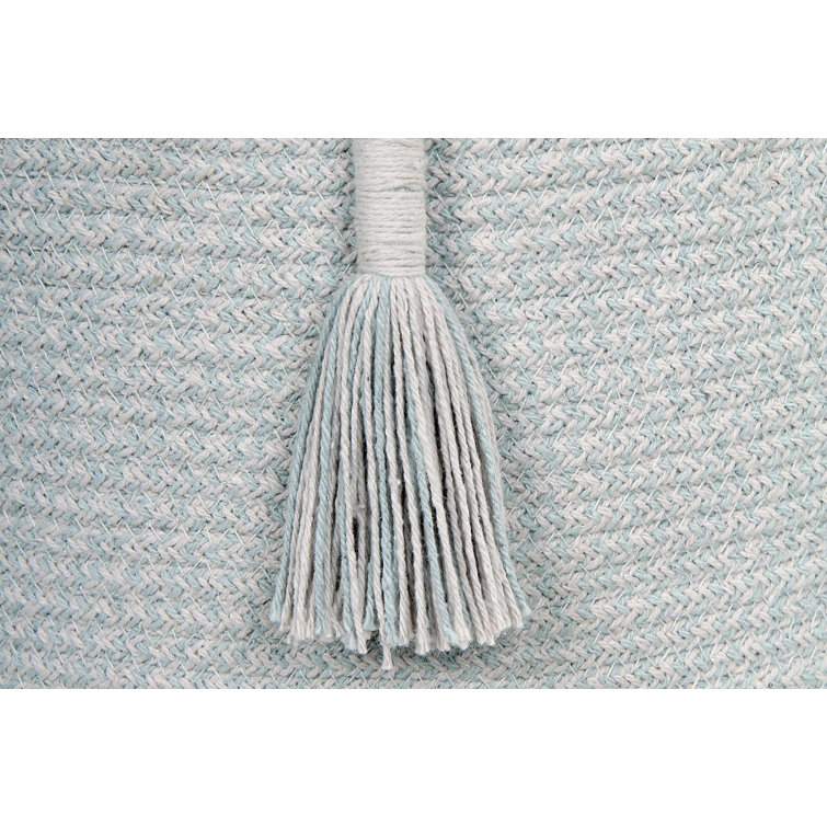 Pearl Blue Round Cotton Fabric Basket with Tassels