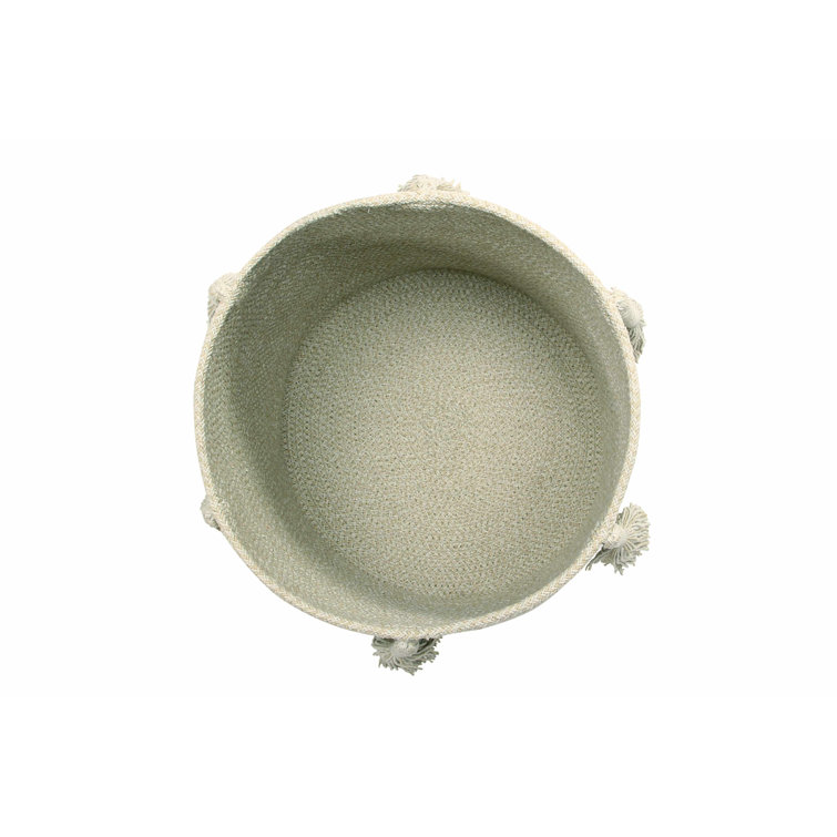 Olive Round Cotton Basket with Tassels