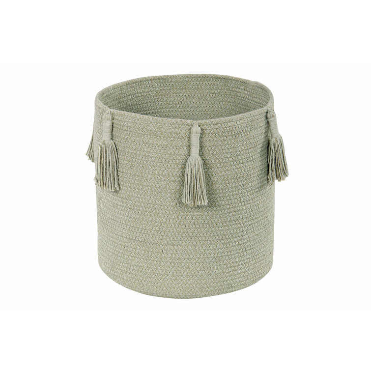 Olive Round Cotton Basket with Tassels