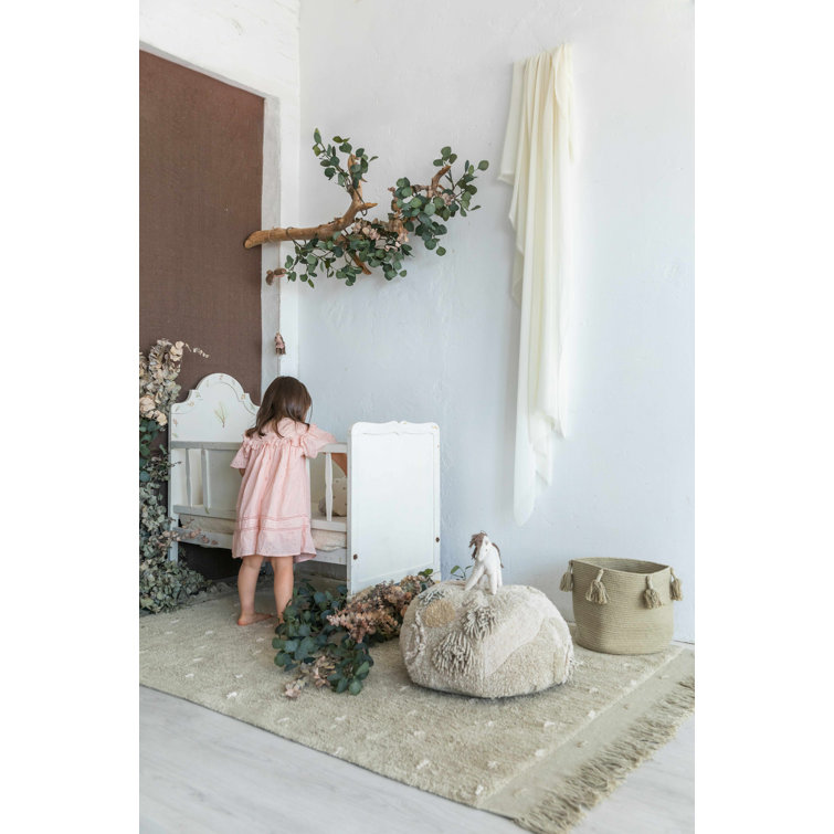 Olive Round Cotton Basket with Tassels