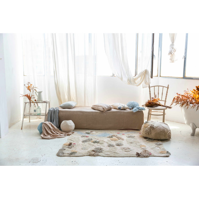 Handmade Cotton Blue and Beige Washable Play Rug