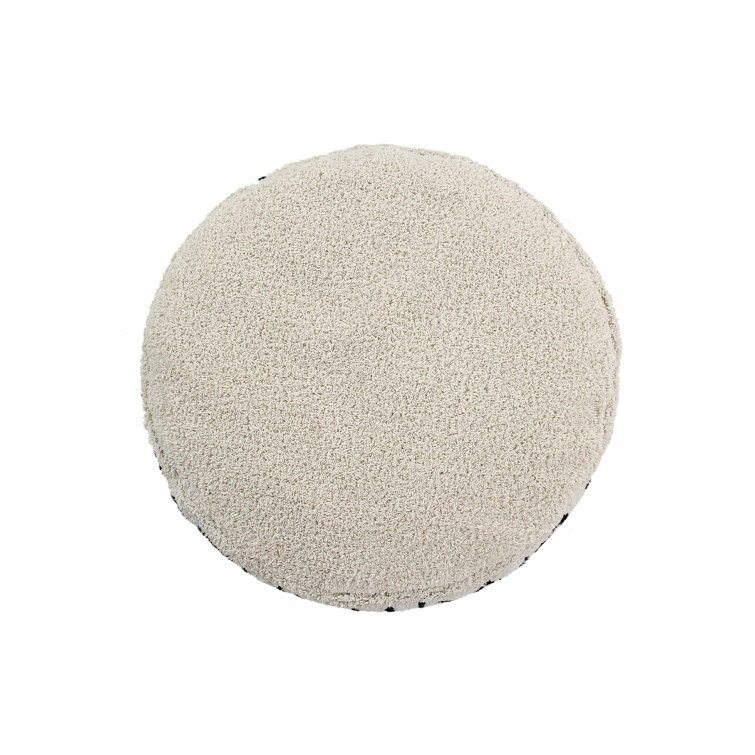 ABC Tufted Round Upholstered Pouf in Natural & Black