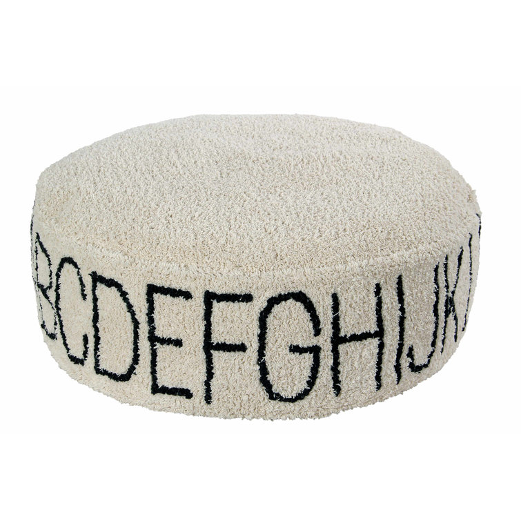 ABC Tufted Round Upholstered Pouf in Natural & Black
